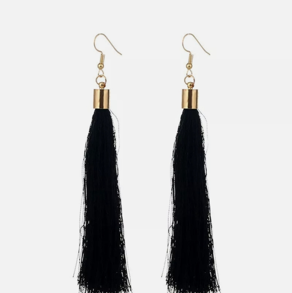 5/25 Black 4 1/2" tassel earrings NEW